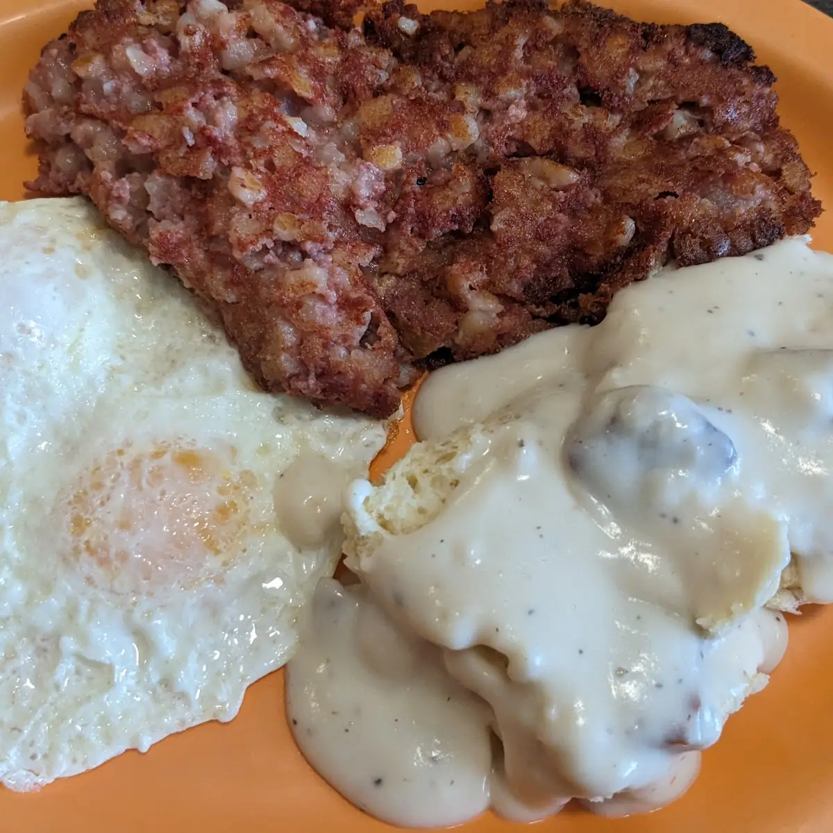 Corned Beef Hash with Eggs and Biscuits & Gravy