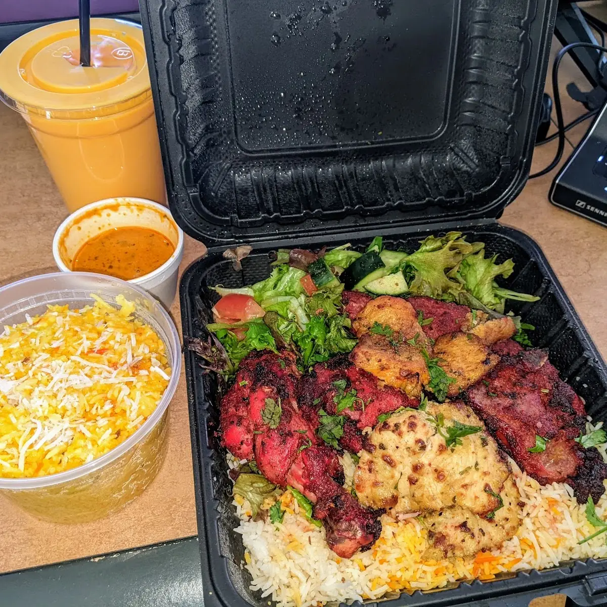 Mixed Grill Mango Rice and Mango Lassi Salty