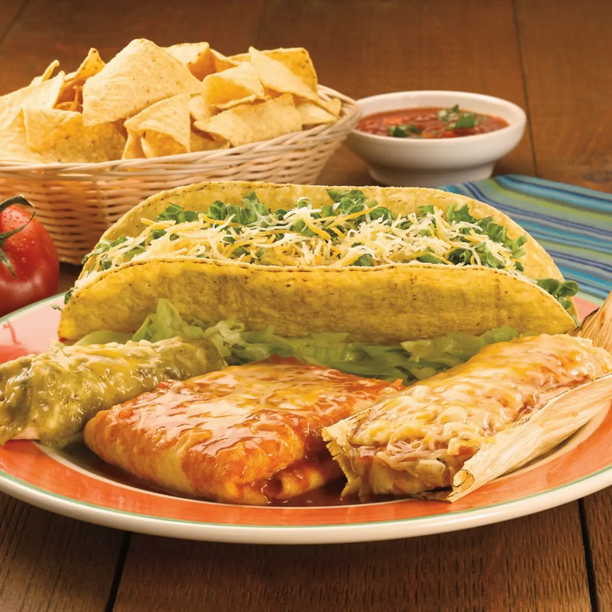 Enchilada Tamale and Crispy Taco