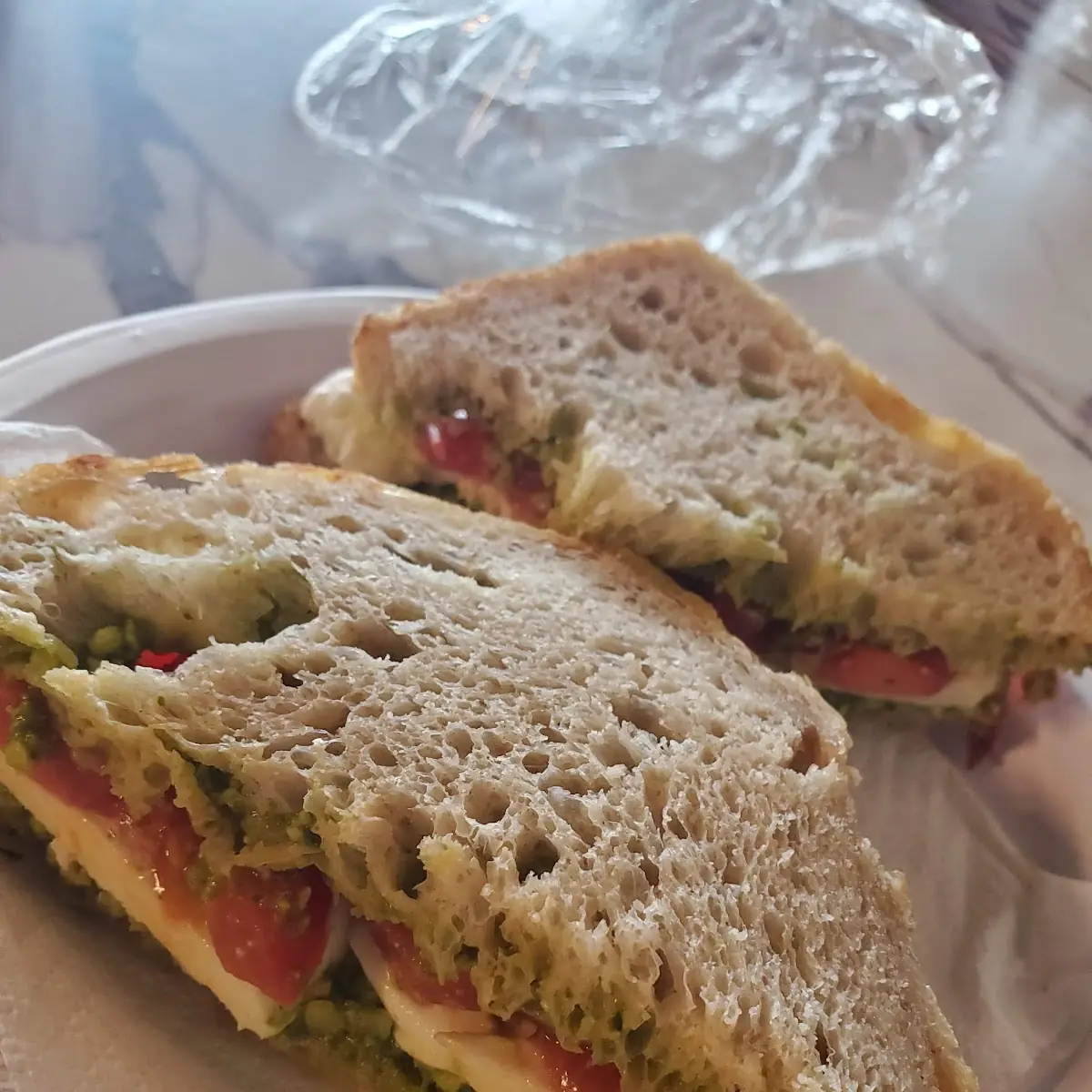 Pesto Mozzarella and Tomato Sandwich