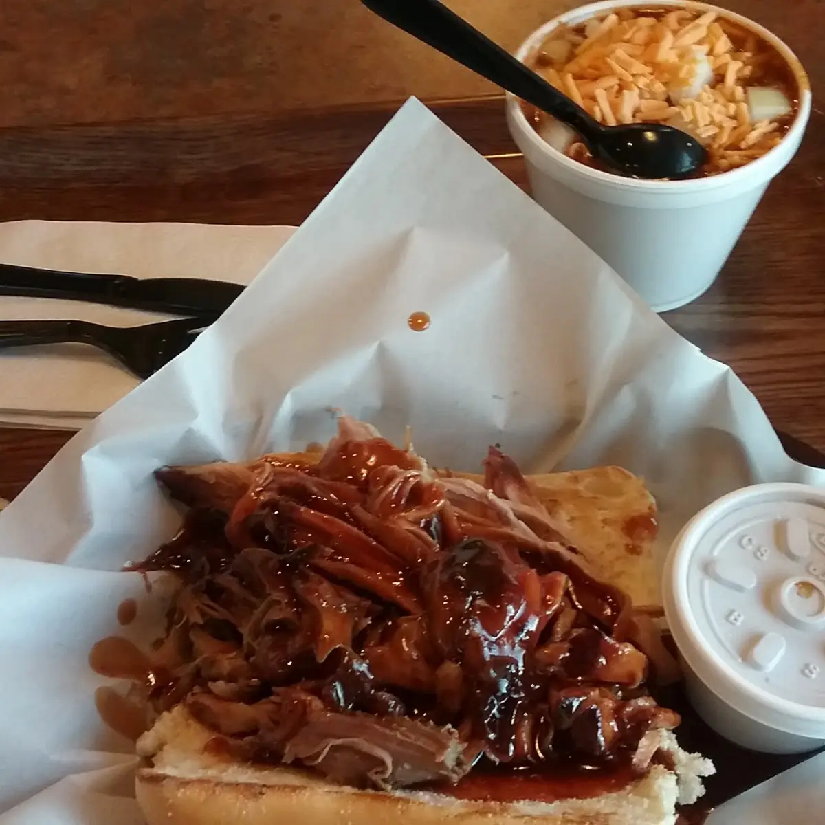 BBQ Pulled Pork Sandwich with Baked Beans