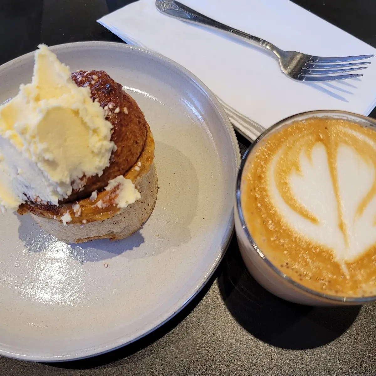 Latte and Cinnamon Roll