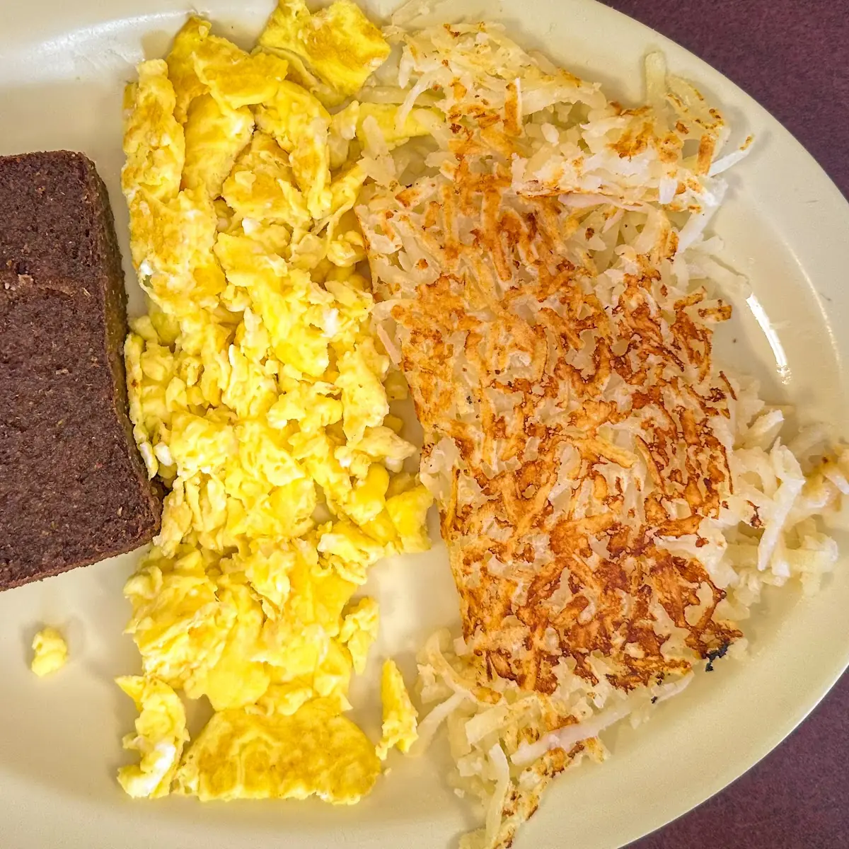 Scrambled Eggs Hash Browns Liver Pudding