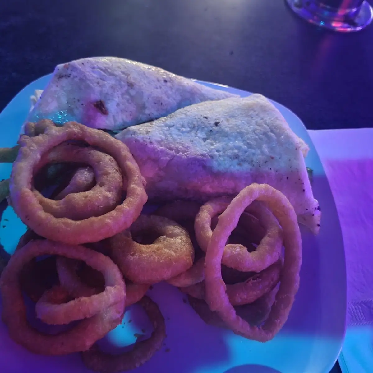 Chicken Wrap and Onion Rings