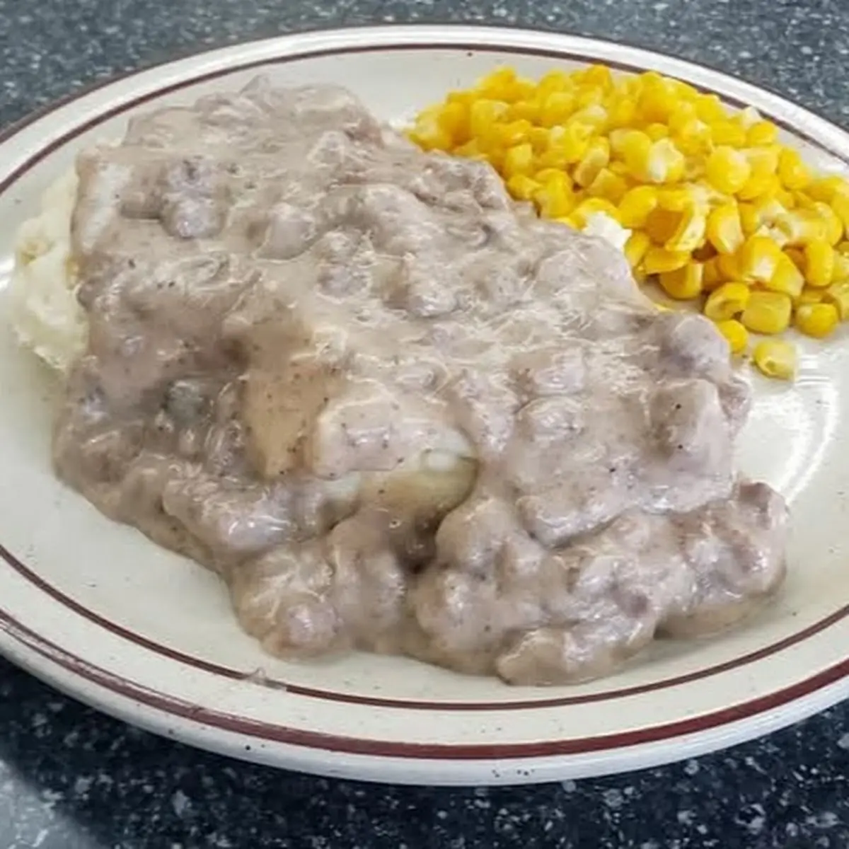 Hamburger Gravy over Mashed Potatoes