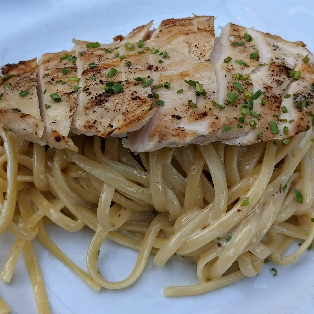 Linguine with Chicken Breast Black Truffle Cream