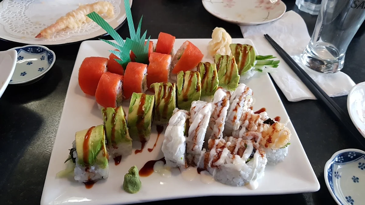 Caterpillar Roll Calamari Roll Cali Smoked Salmon, Oak Bay Bon Sushi