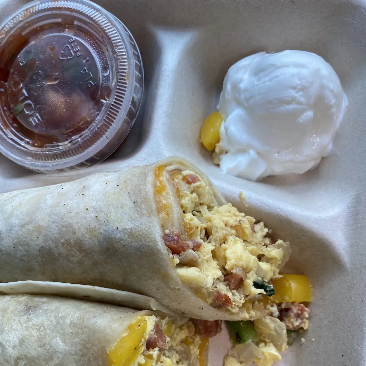 Egg Burrito with Salsa and Sour Cream