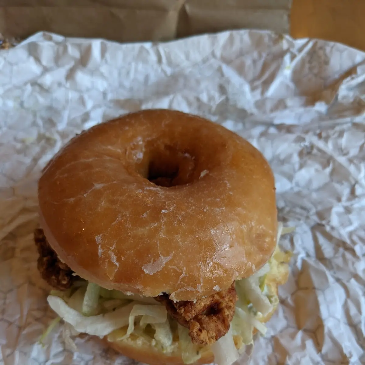 Spicy Chicken Sandwich on Glazed Donut