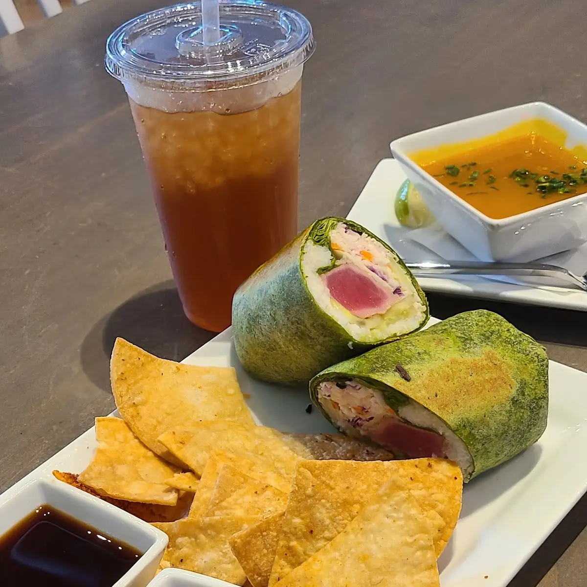 Seared Ahi Tuna Wrap & Carrot Turmeric Soup