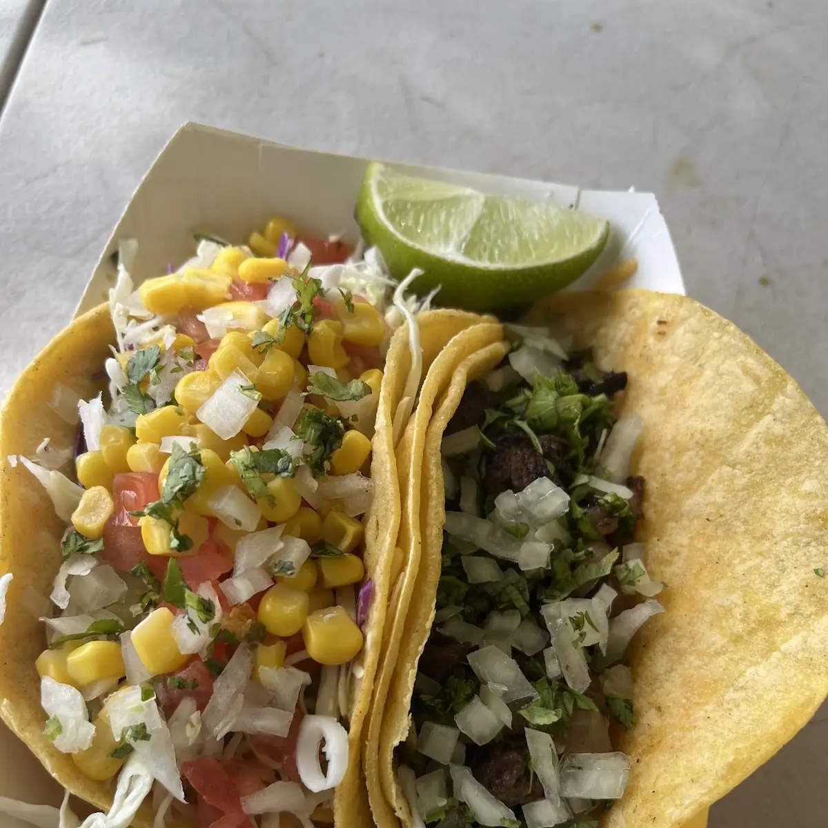 Veggie and Carne Asada Tacos