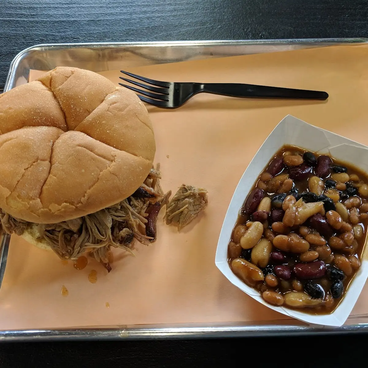 Pulled Pork Sandwich and Baked Beans