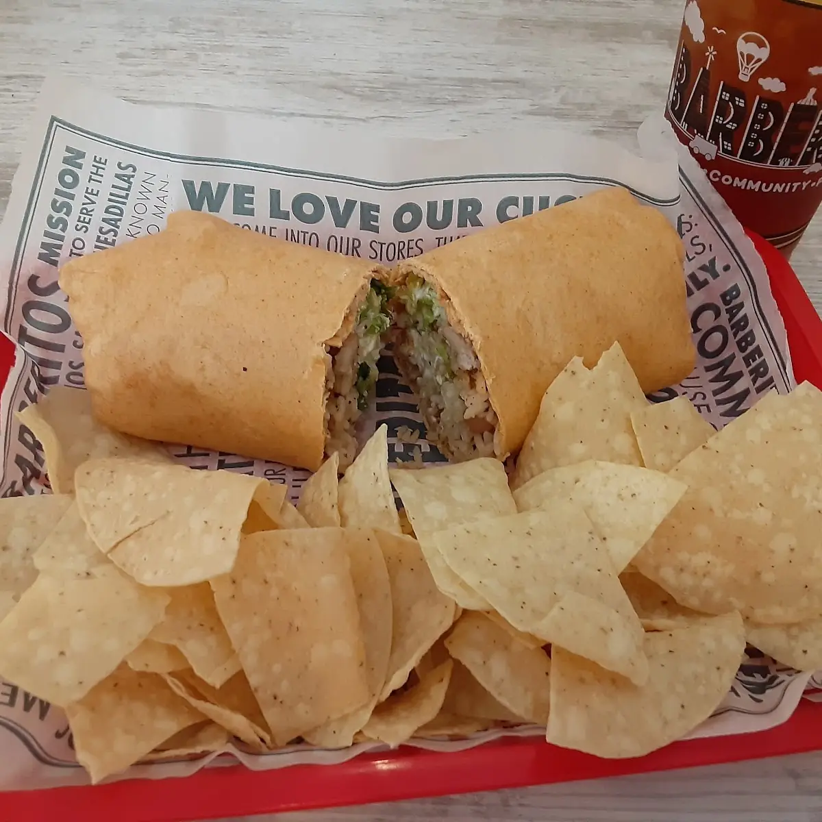 Vegi Burrito and Unsweet Tea