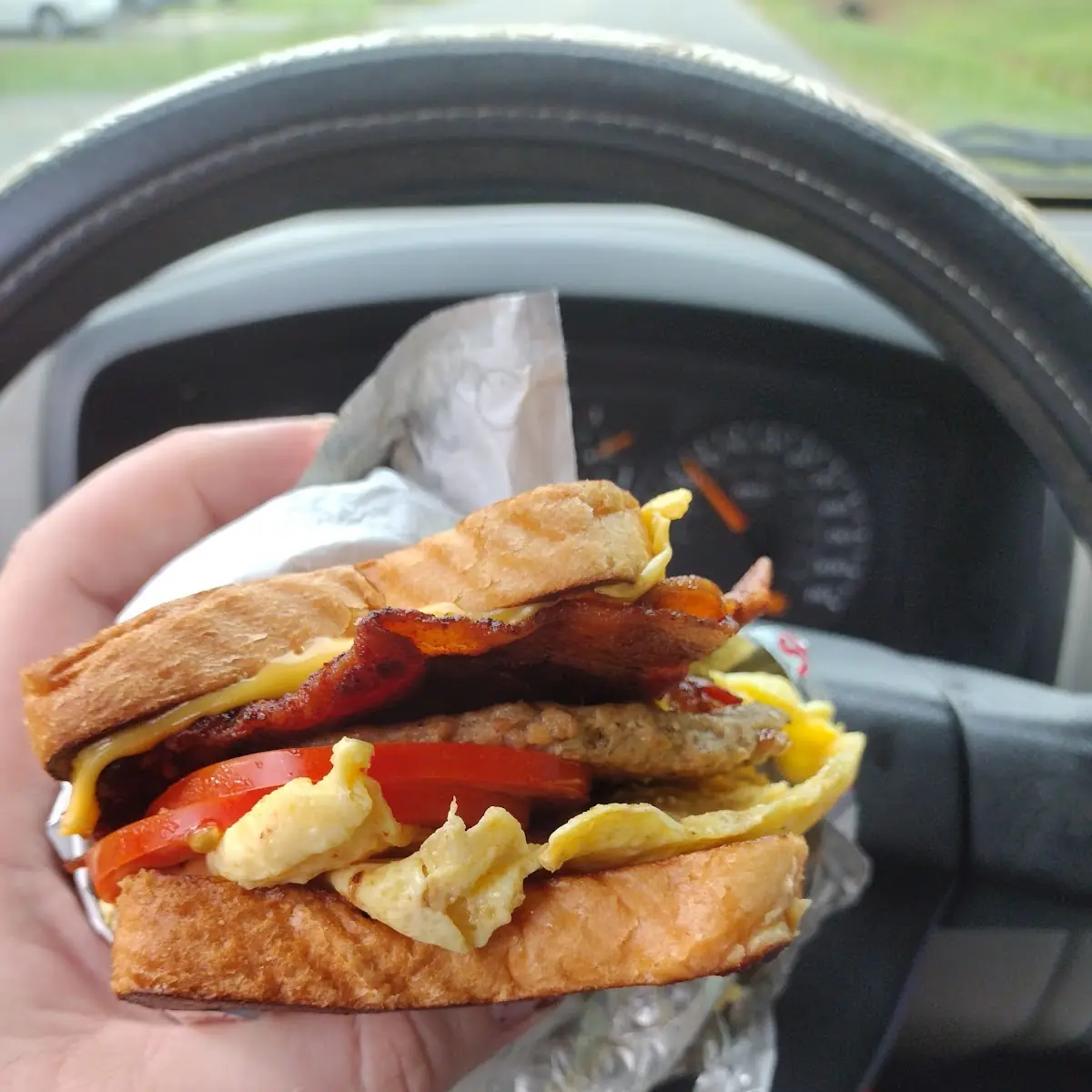 Sausage Egg Toaster with Bacon and Tomato