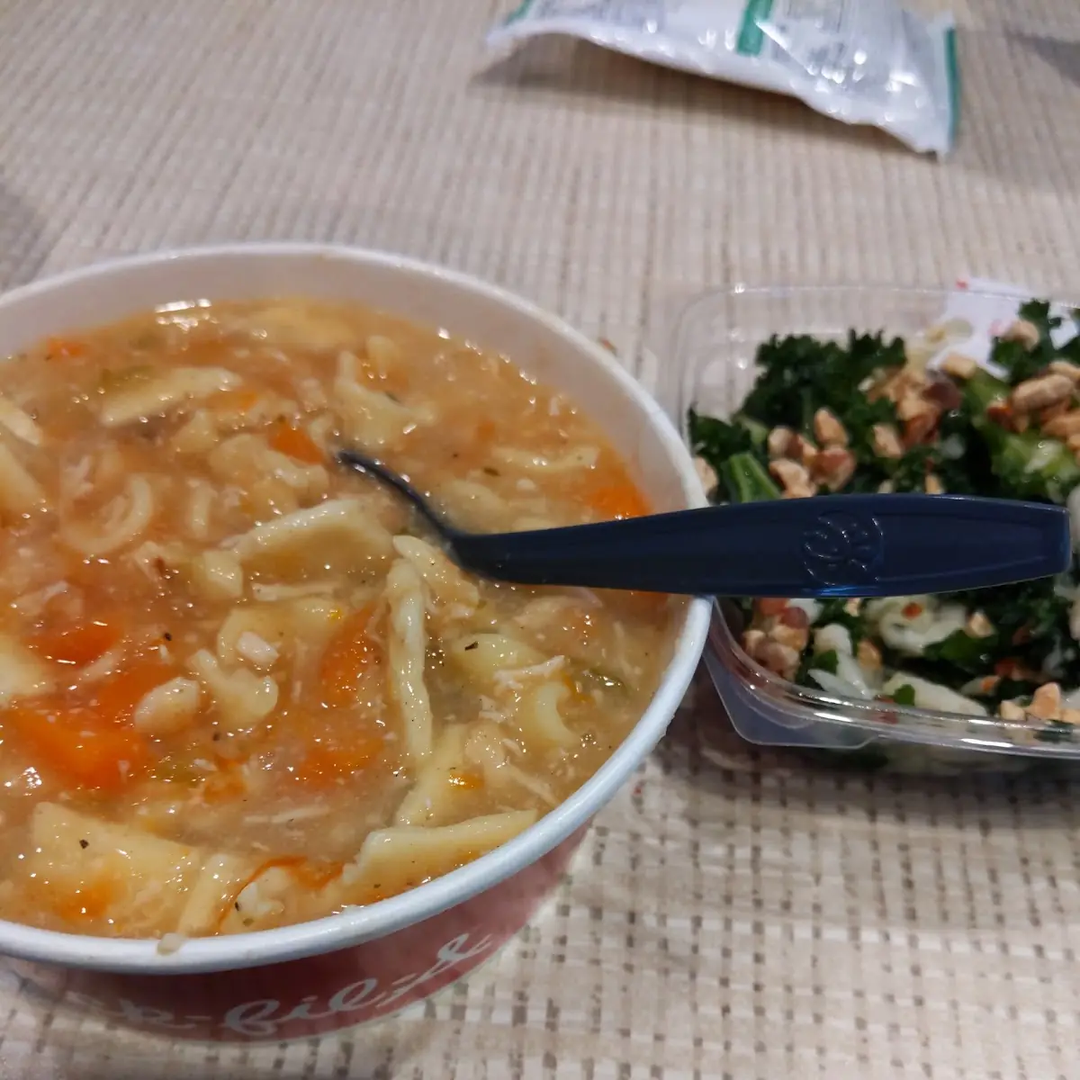 Chicken Noodle Soup and Kale Salad
