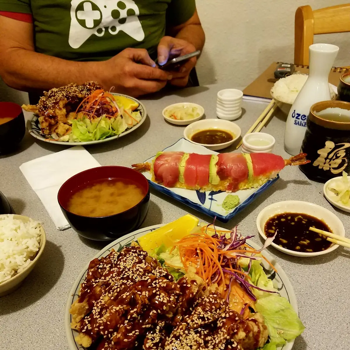 Sesame Chicken Ala Carter and Rainbow Roll