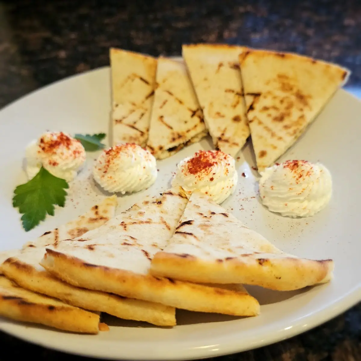 Complementary Pita Bread and Sour Cream