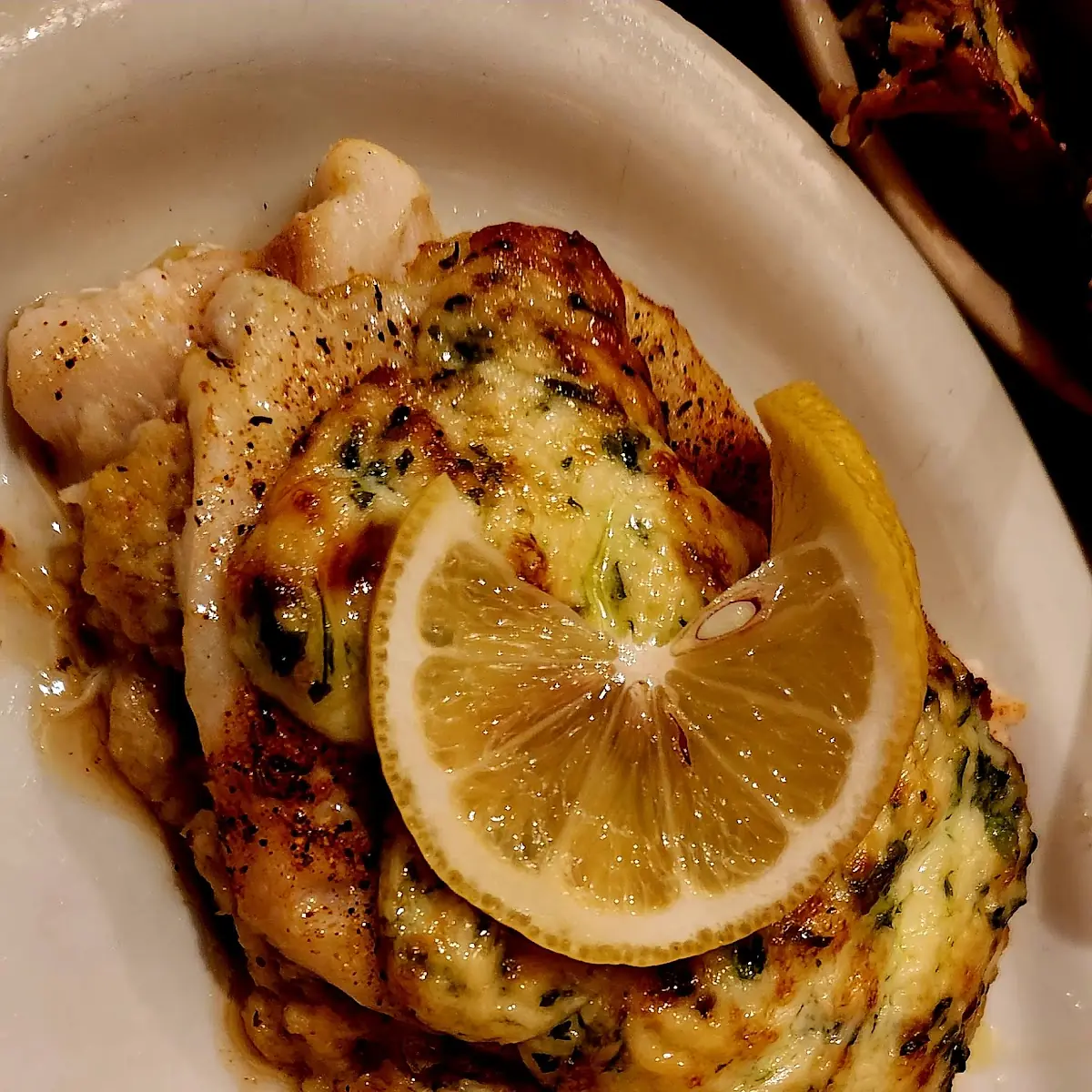 Seafood Stuffed Flounder and Mashed Potatoes