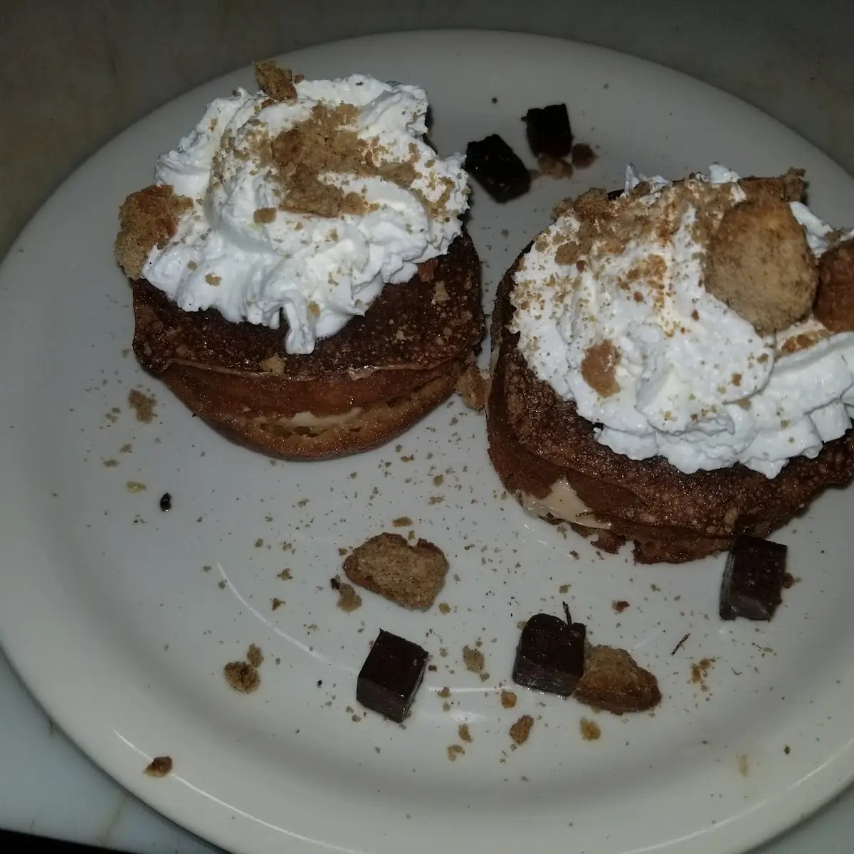 Chocolate Cream Cheese Stuffed Cider Belly Doughnuts with Chuncks of Fudge and Waffle Cone Pieces