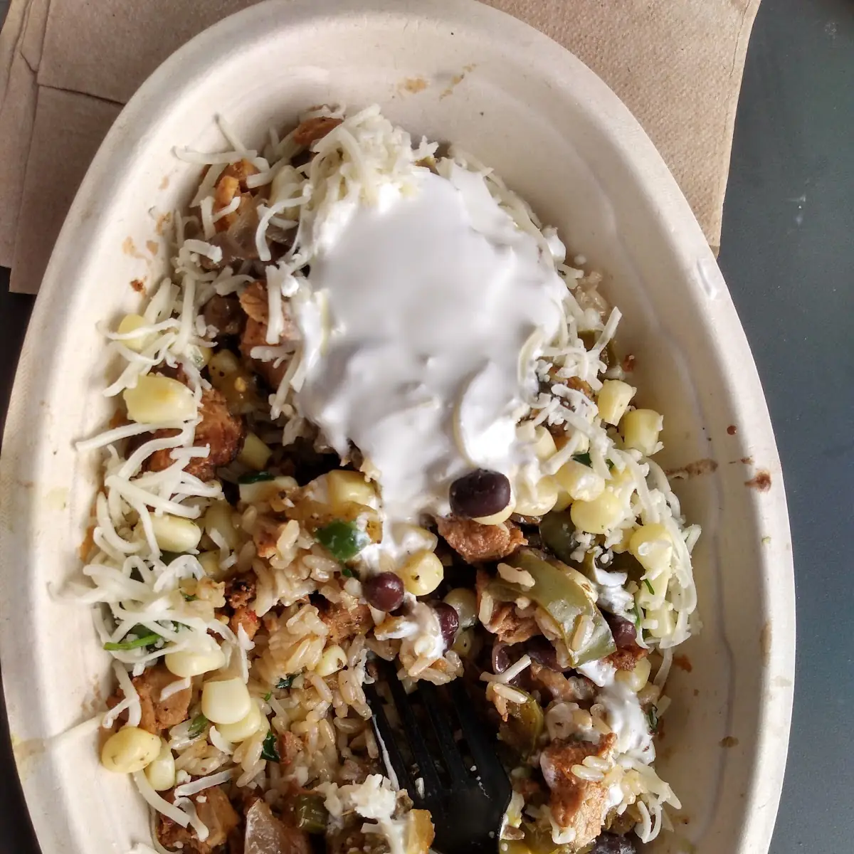 Brown Rice Black Beans Chicken Cheese with Sour Cream