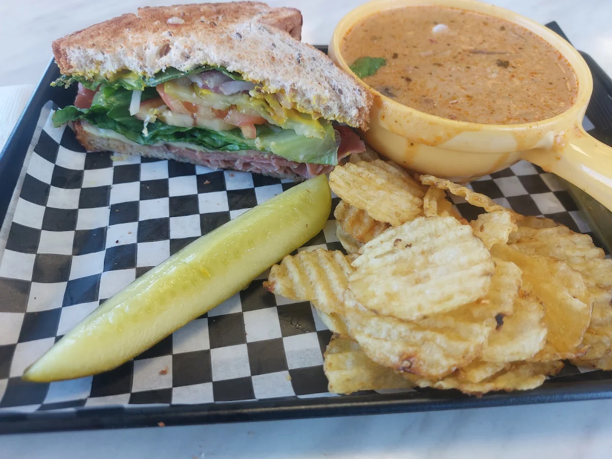 Steamed Smoked Meat Sandwich and Soup of the Day