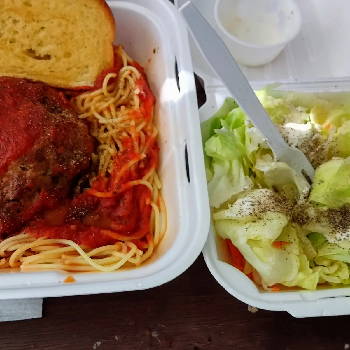Spaghetti & Texas Meatball with a Salad