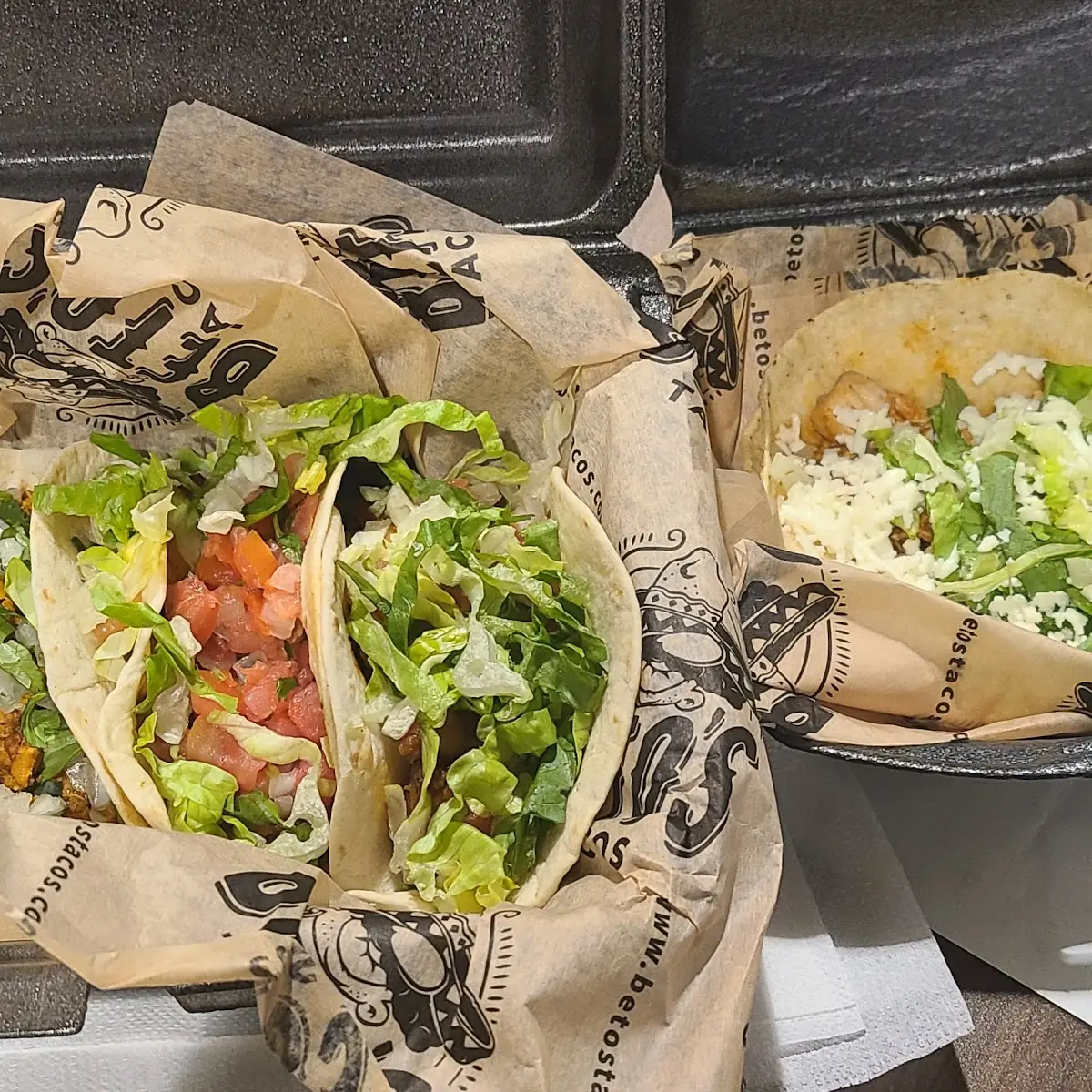 Chicken Tacos on Left Shrimp Taco on Right
