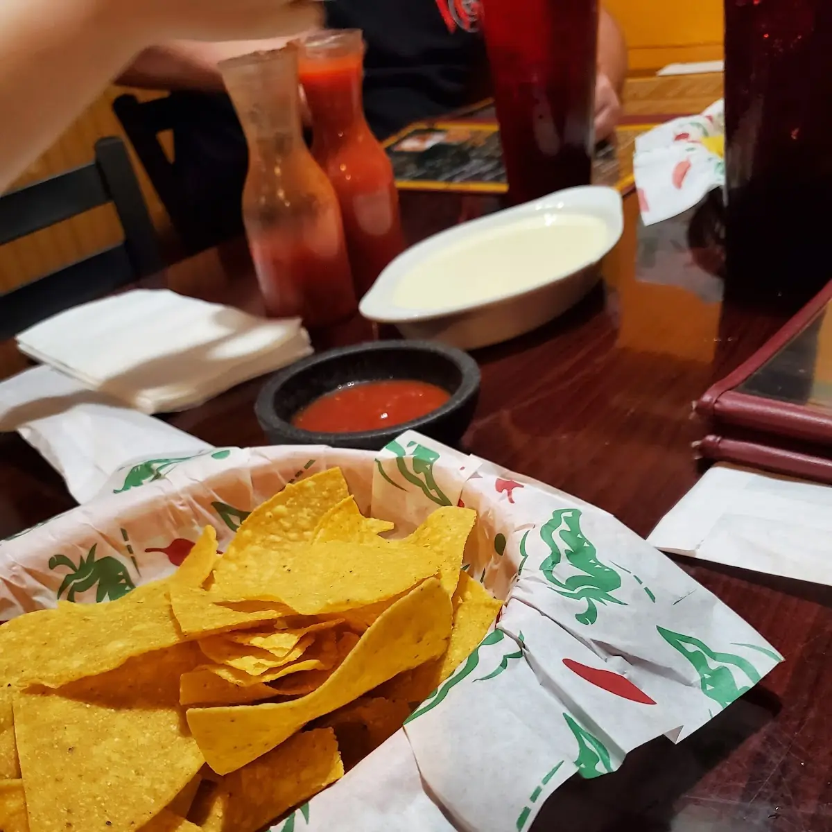 Chips Salsa and Queso Dip