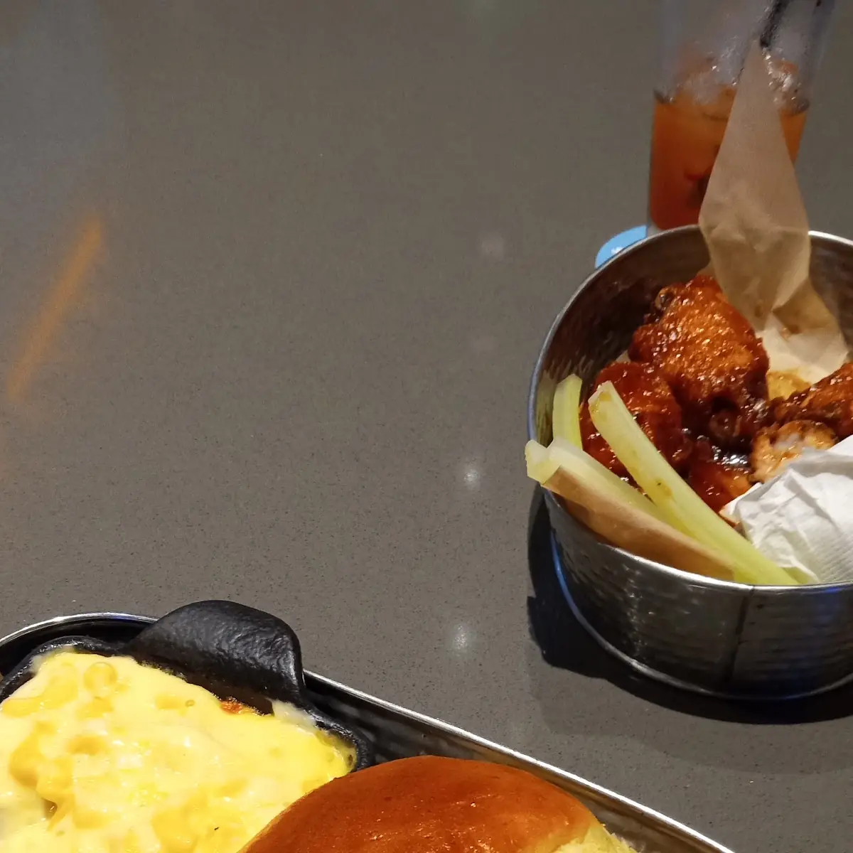 Volcano Burger w Macncheese Honey BBQ Wings