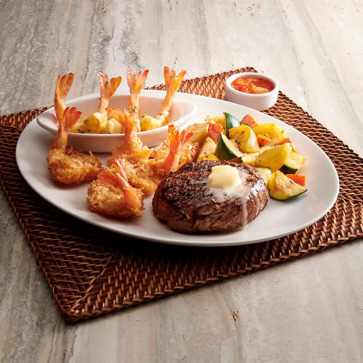 Ribs Steak & Shrimp Trio