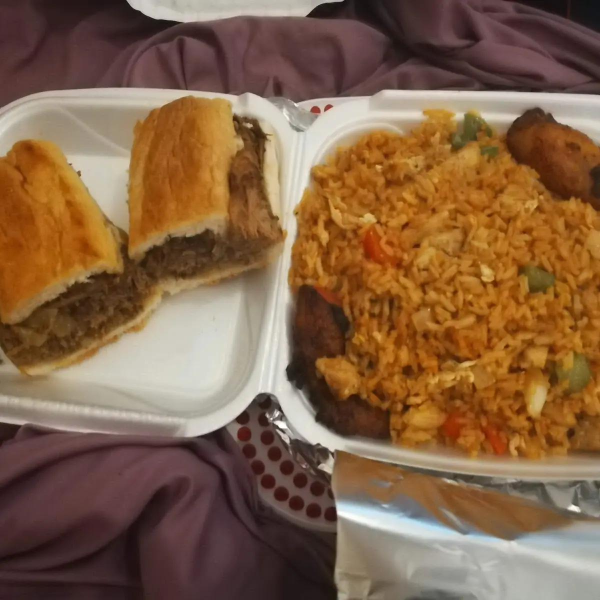 Chicken Fried Rice and Pork Sandwich