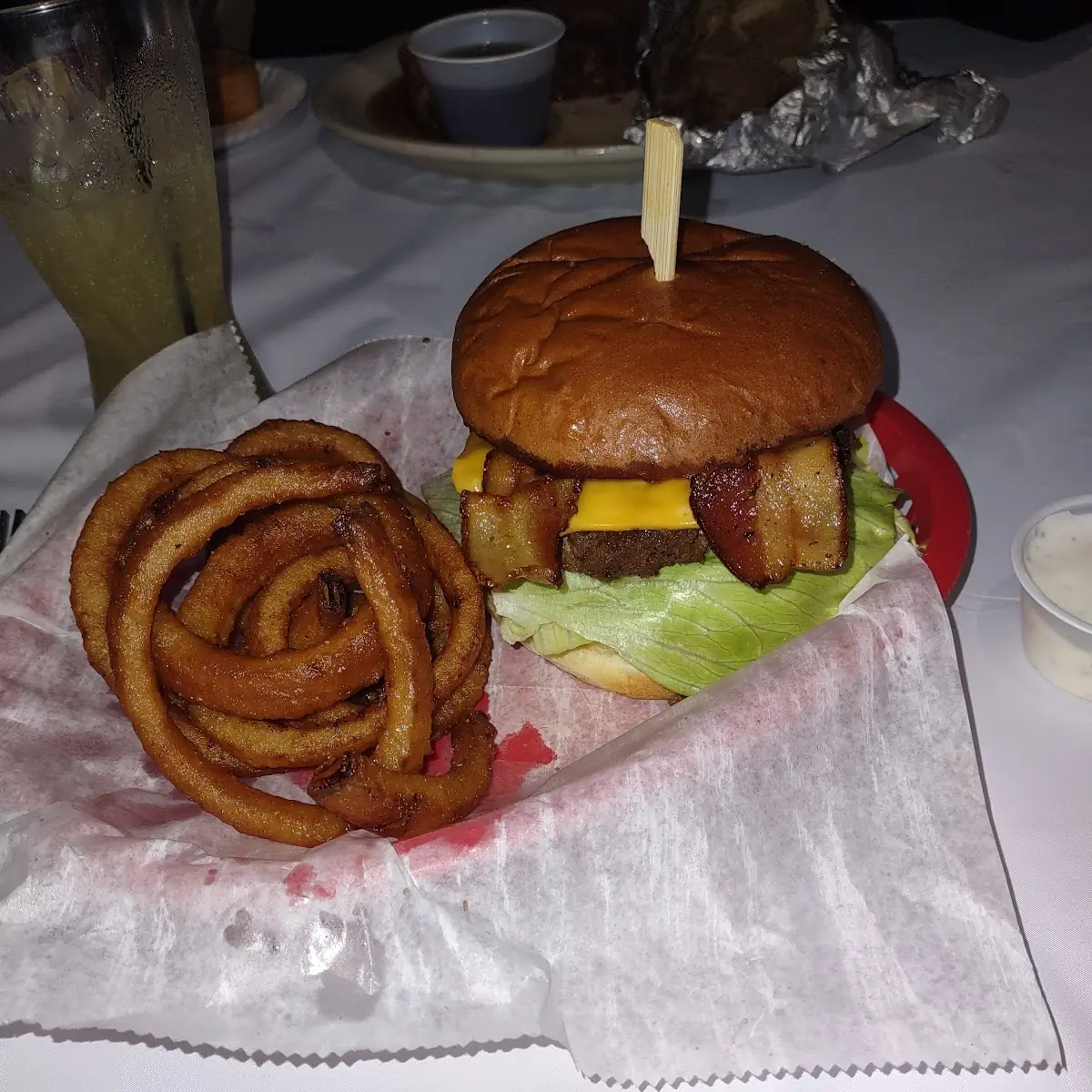 Bacon Cheeseburger Deluxe with Crispy Onion Rings