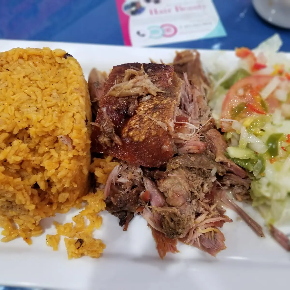 Roast Pork with Rice and Beans and Side Salad