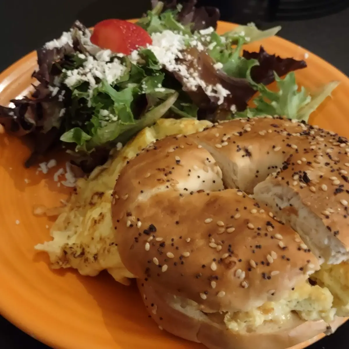 Bagel Breakfast Sandwich and Salad
