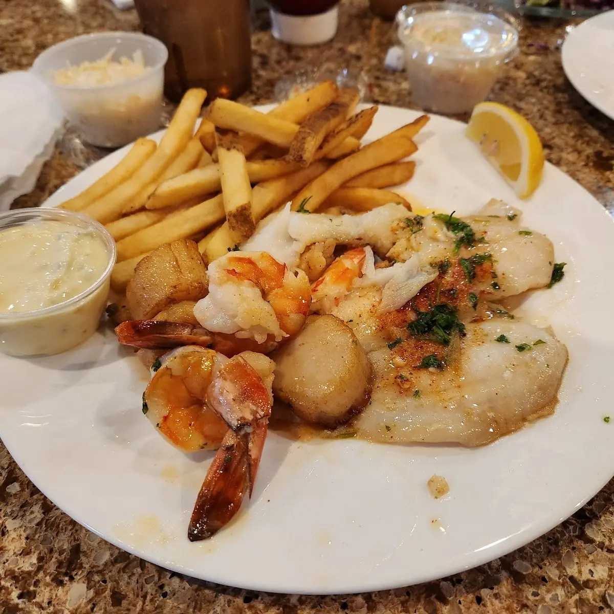 Broiled Shrimp Scallops and Flounder