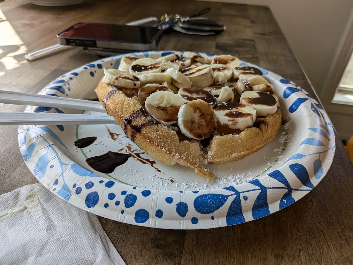 Waffle with Bananas & Chocolate Syrup