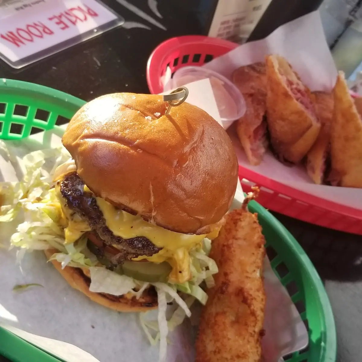Smitty Burger and Reuben Egg Rolls