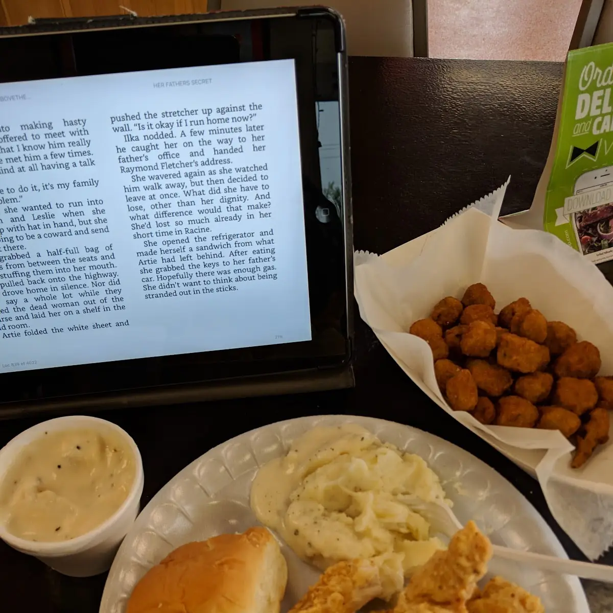 Chicken Tender Basket with Mashed Potatoes and Gravy Fried Okra