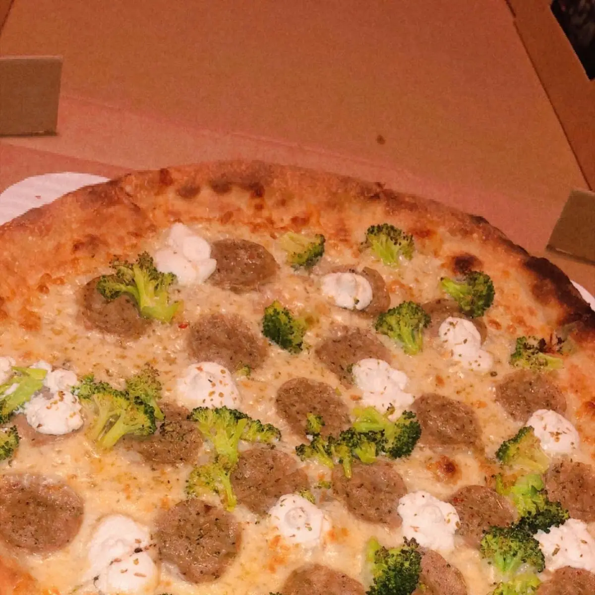 White Broccoli Sausage Pizza