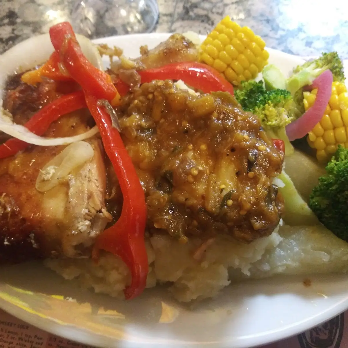 Eggplants Mash Potatoes Baked Chicken and Steamed Veggies
