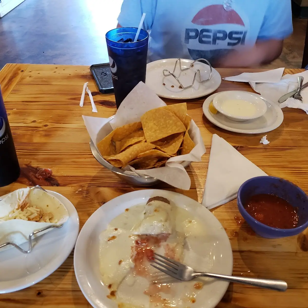 Chips and Salsa and Bean and Cheese Burrito