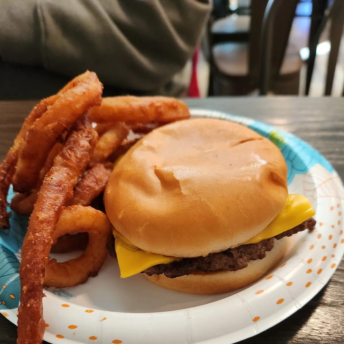 Hamburger and Onion Rings