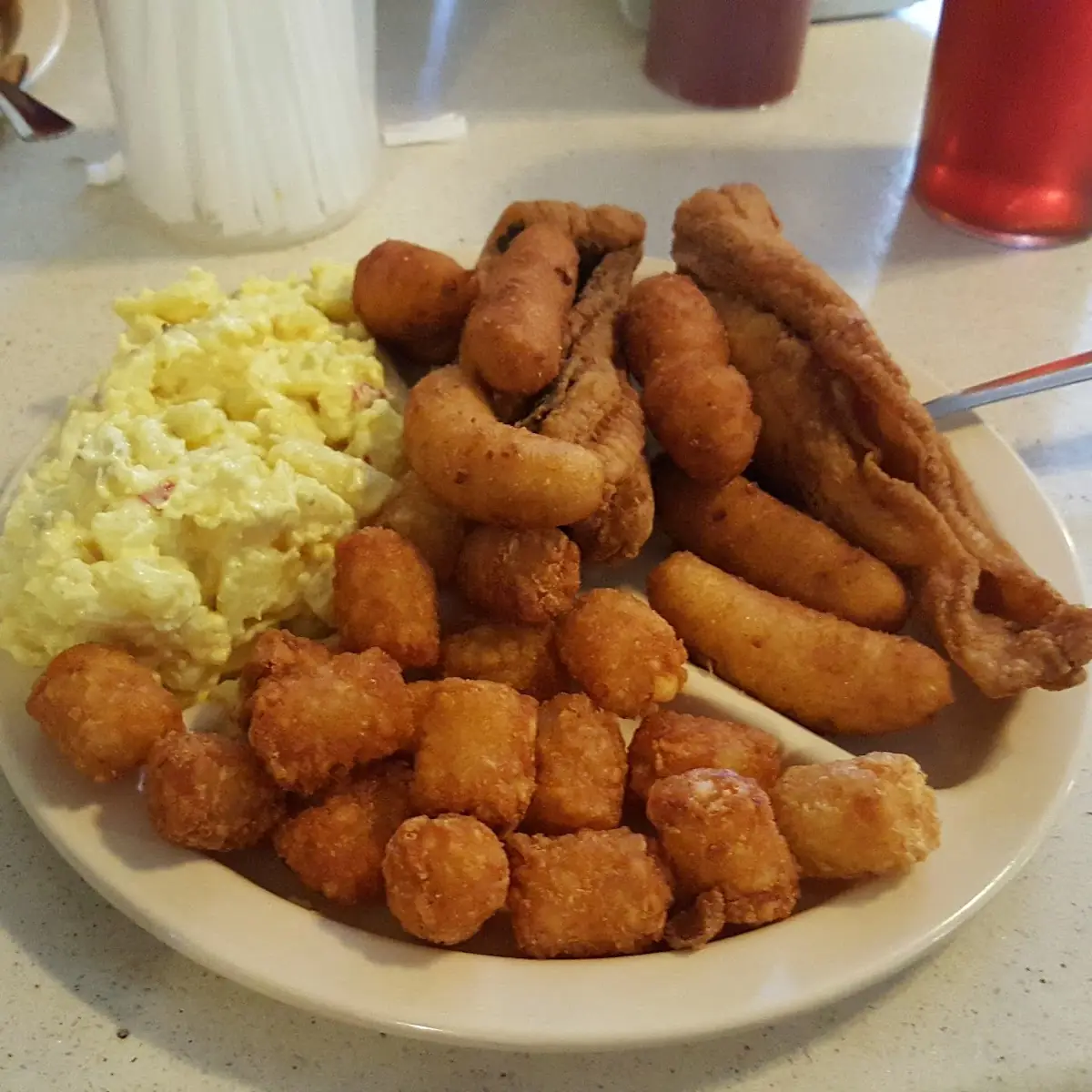 Flounder Tots and Potato Salad