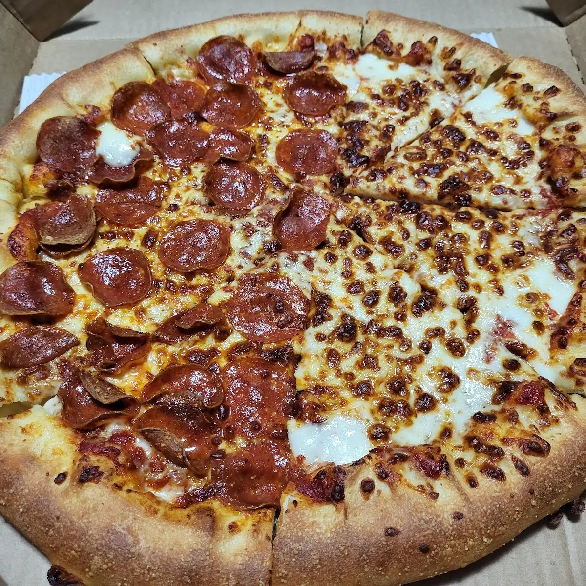 Half Pepperoni Half Cheese Stuffed Crust