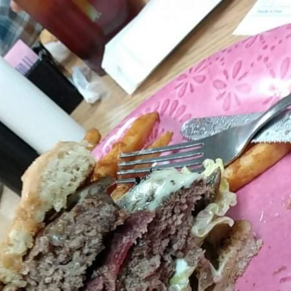 Double Cheeseburger with Mushroom Jalapeno Bacon Lettuce Mayo and Fries