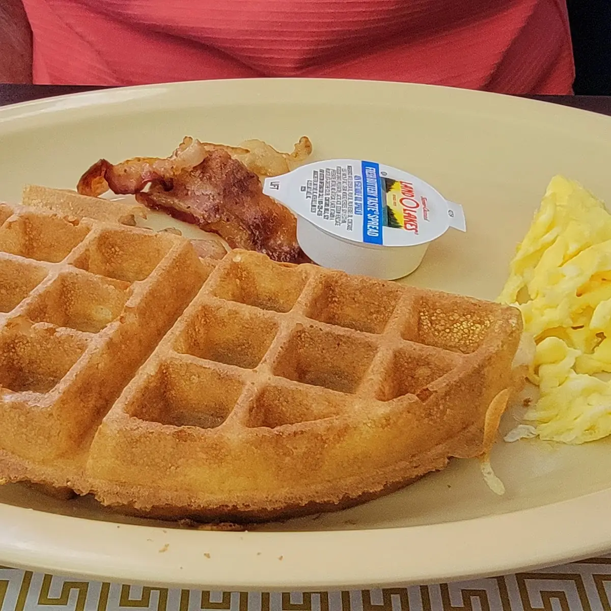 Waffle with Scrambled Eggs and Bacon