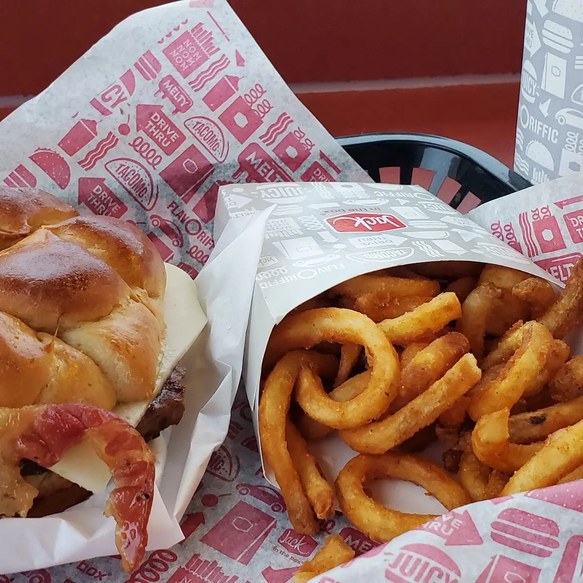 Bacon Swiss Curly Fries and a Coffee