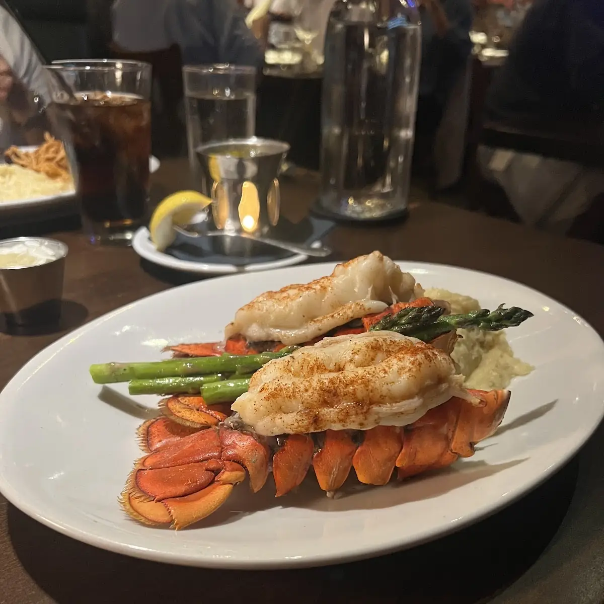 Twin Lobster Tail Mashed Potatoes and Asparagus