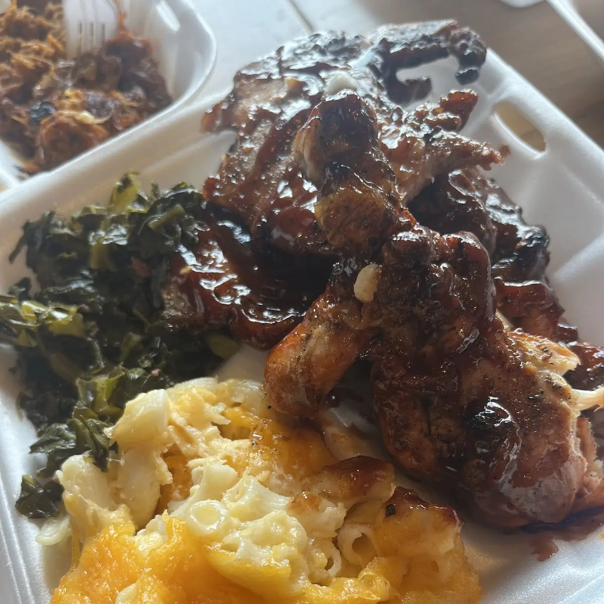 Mac and Cheese Collards Pork Chops