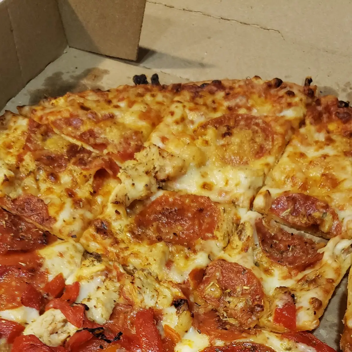 Thin Crust Pizza Half Pepperoni & Peppers Half Pepperoni & Asiago